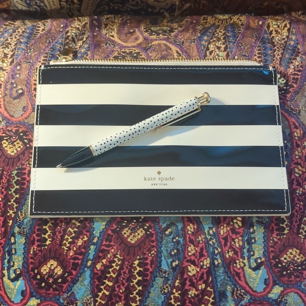 Kate Spade Striped Pouch With Matching Pen